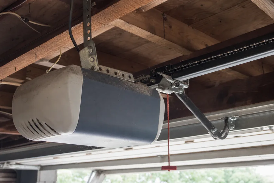 A garage door opener motor and rail in a Pittsburgh, PA garage